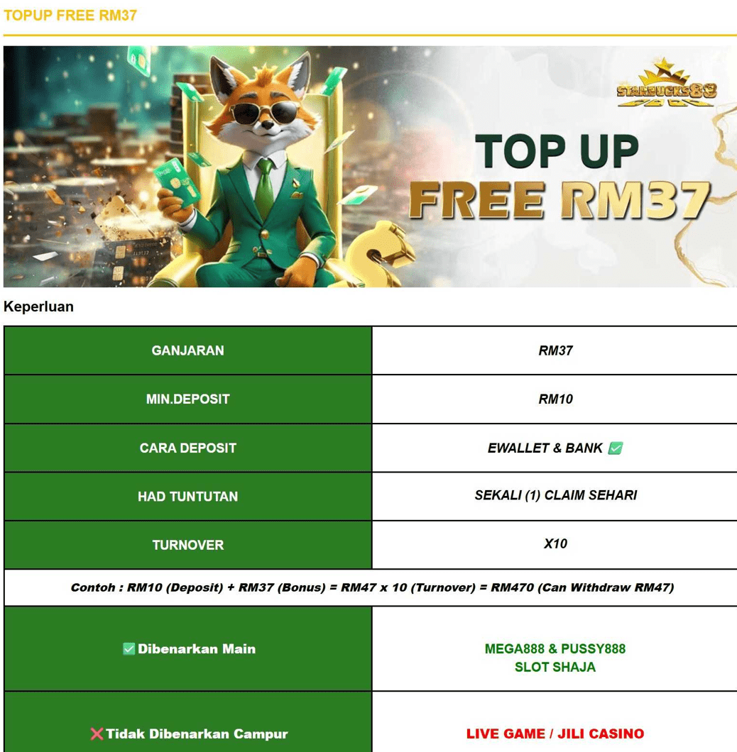 Starbucks88 top pick bonus - FREE RM37